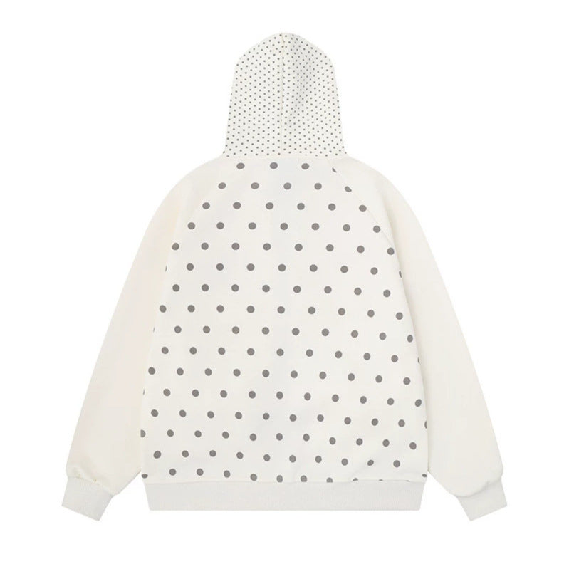 Damen Gepunktete Zip-Kapuzenjacke mit Schleifen-Taschen und Raglanärmeln Nord Taschen
