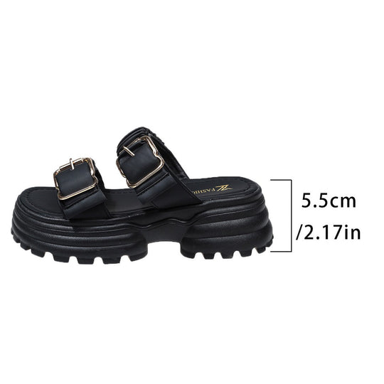 Damen komfortable Plateau-Sandalen mit dekorativen Riemen und ergonomischer Sohle