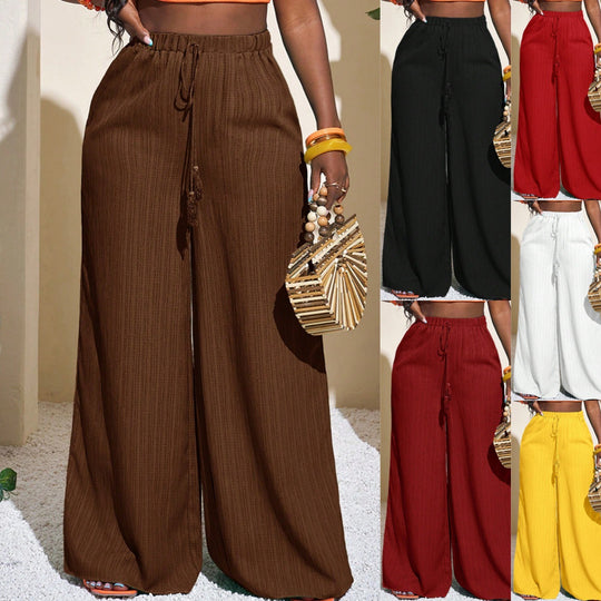 Damen Palazzo-Hose mit hohem Bund, elastischem Kordelzug und weitem Bein Nord Taschen