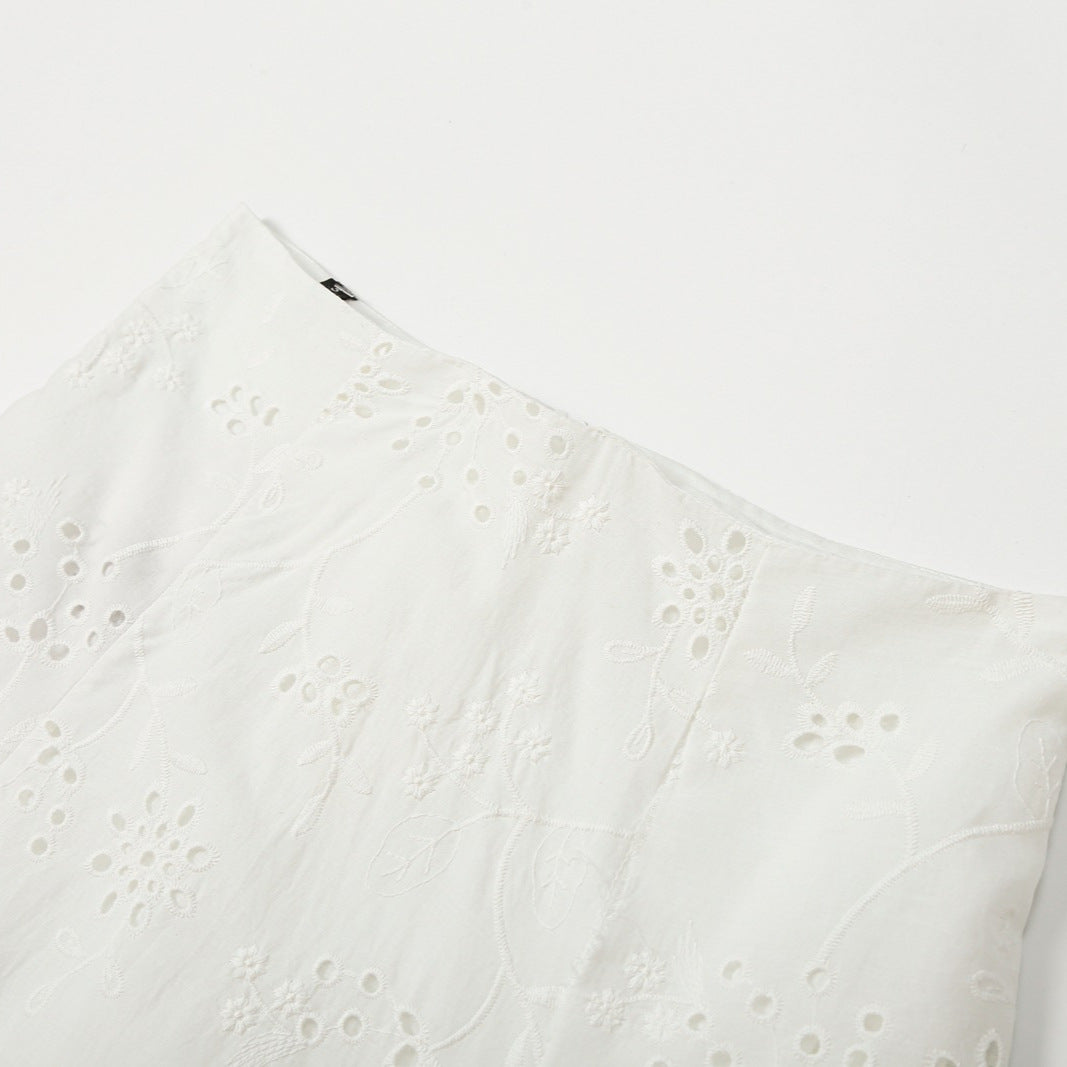 Damen Midirock mit Broderie Anglaise, ausgestellter A-Linie und geschwungenem Saum Nord Taschen