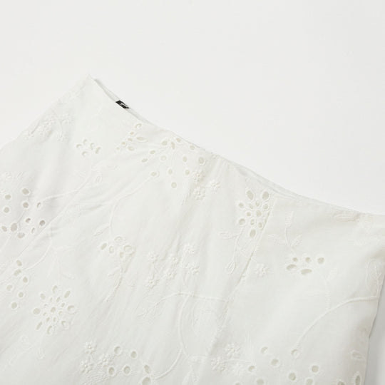 Damen Midirock mit Broderie Anglaise, ausgestellter A-Linie und geschwungenem Saum Nord Taschen