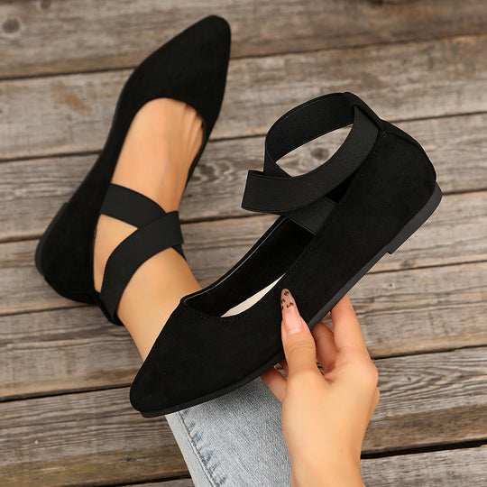 Damen elegante Ballerinas mit gekreuzten Riemen und weichem Obermaterial
