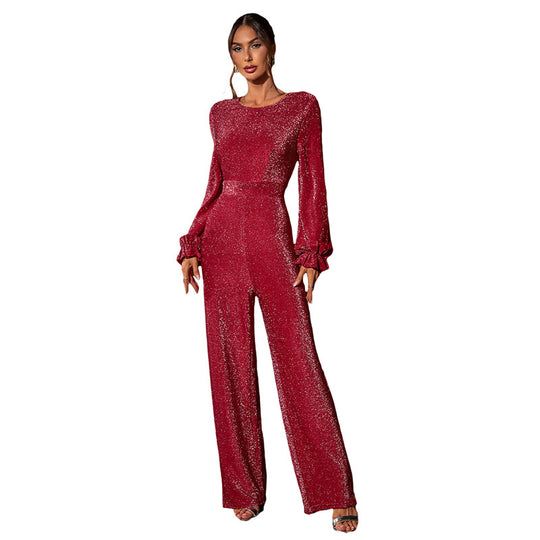 Damen Funkelnder Jumpsuit mit Rüschendetails Nord Taschen