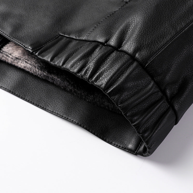 Herren Glatte Lederimitat-Bomberjacke mit Stehkragen, verdecktem Reißverschluss und schlanker Passform Nord Taschen