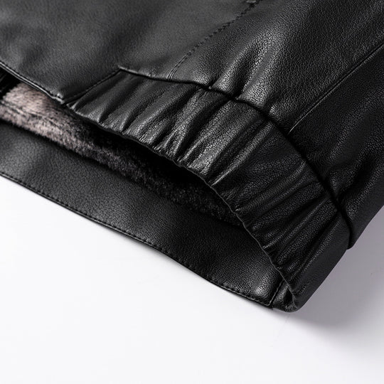 Herren Glatte Lederimitat-Bomberjacke mit Stehkragen, verdecktem Reißverschluss und schlanker Passform Nord Taschen