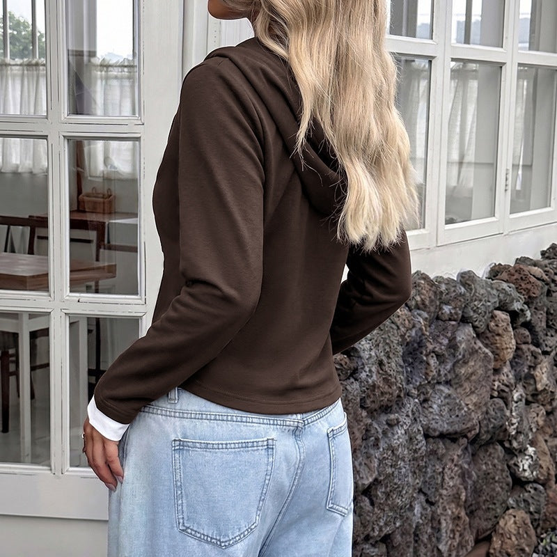 Damen Bequeme Sweatjacke mit Kapuze und Knöpfen Nord Taschen