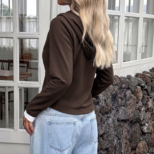 Damen Bequeme Sweatjacke mit Kapuze und Knöpfen Nord Taschen