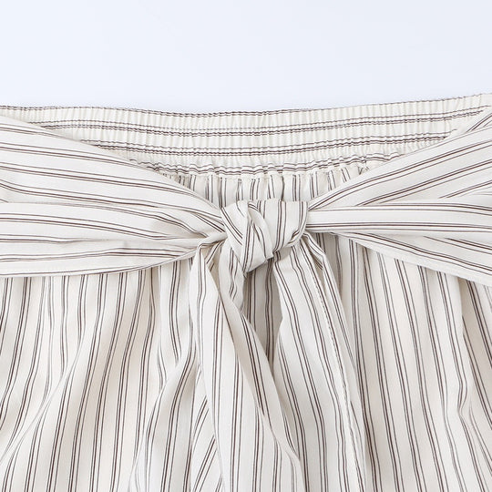 Damen Weite Highwaist-Hose mit vertikalen Streifen und Bindegürtel Nord Taschen