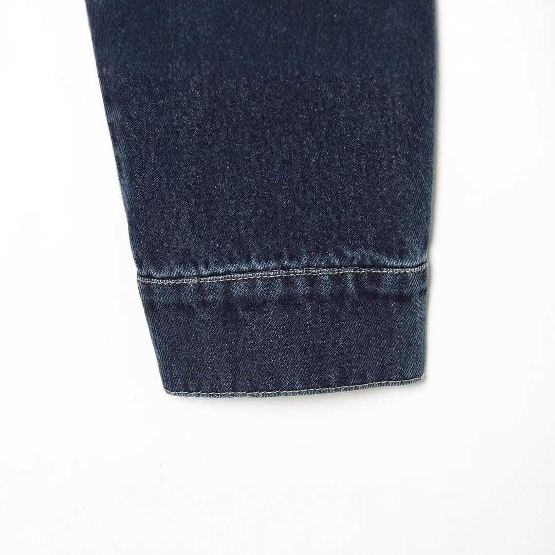 Herren Cropped-Boxy-Jeansjacke mit Lederbesatz an den Schultern Nord Taschen