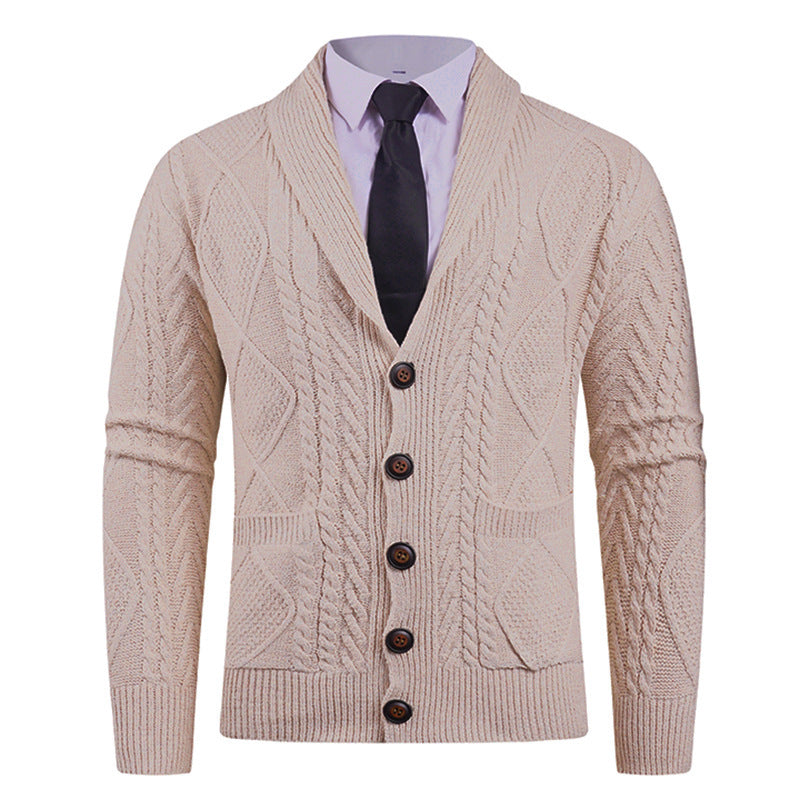 Herren Strickcardigan mit Schalkragen, Zopfmuster, aufgesetzten Taschen und Knopfleiste Nord Taschen
