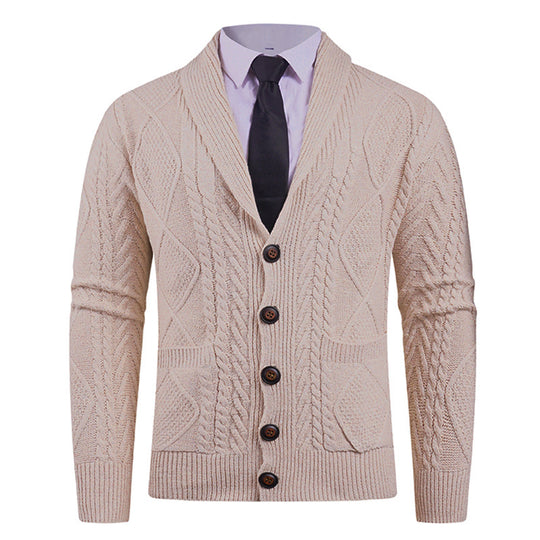 Herren Strickcardigan mit Schalkragen, Zopfmuster, aufgesetzten Taschen und Knopfleiste Nord Taschen