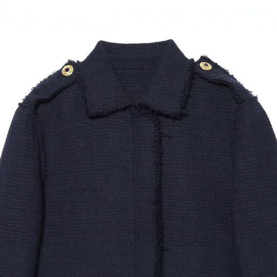 Damen Bouclé‑Tweed Kurzjacke mit Fransenbesatz, Schulterpatten und aufgesetzten Taschen Nord Taschen