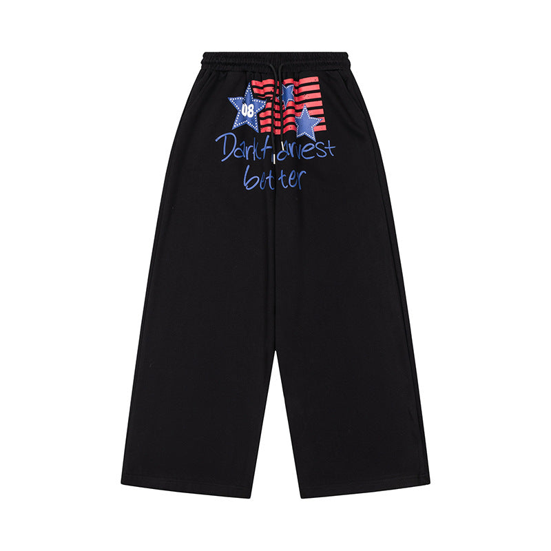 Damen Weite Culotte-Loungehose mit hohem Komfortbund, Kordelzug und Stern-Flaggen-Print Nord Taschen