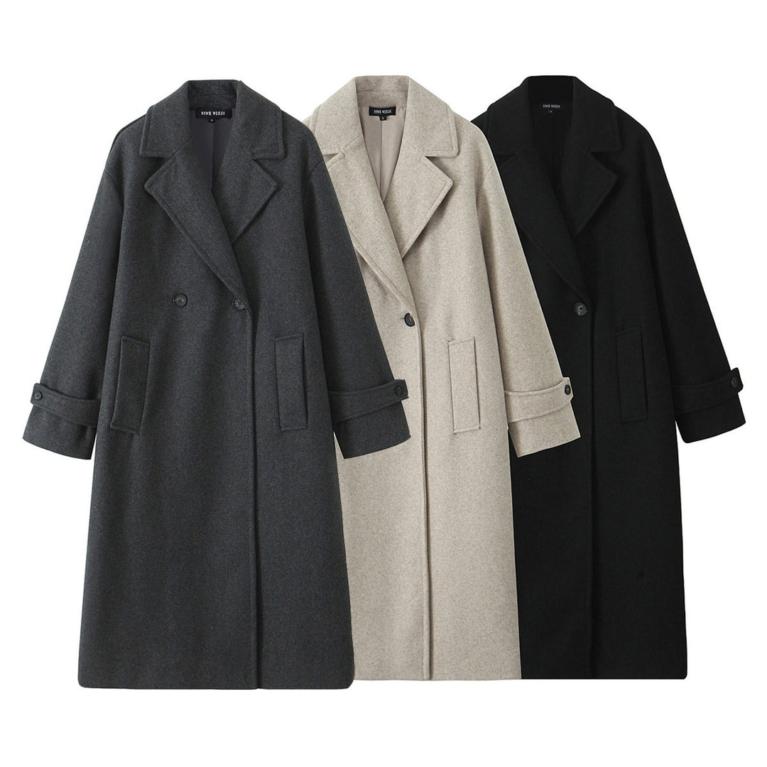 Damen 90+ doppelreihiger Wollmix-Mantel mit Oversize-Schnitt und Reverskragen Nord Taschen
