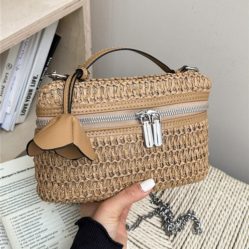 Damenhandtasche aus geflochtenem Naturmaterial mit praktischem Reißverschluss Nord Taschen