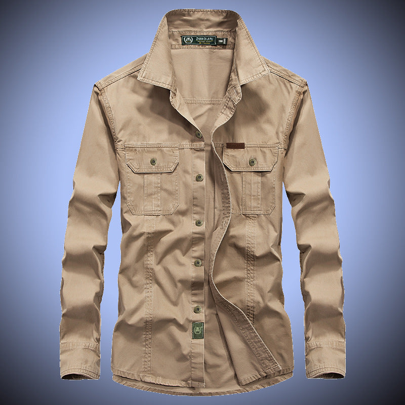 Herren robustes Canvas-Overshirt mit Brustpattentaschen, Hemdkragen und Utility-Details Nord Taschen