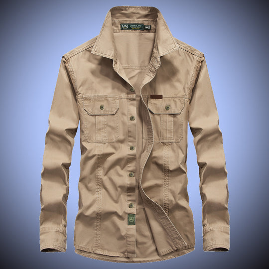 Herren robustes Canvas-Overshirt mit Brustpattentaschen, Hemdkragen und Utility-Details Nord Taschen