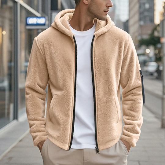 Herren Fleecejacke mit Kapuze und praktischen Reißverschlusstaschen