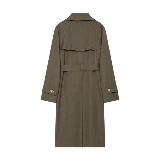 Damen Longline Doppelreihiger Trenchcoat mit Taillengürtel, Ziernähten und Umlegekragen Nord Taschen