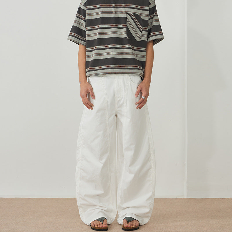 Herren Extraweite Baggy-Hose aus leichtem Baumwoll-Twill mit Tunnelzugsaum und Teilungsnähten Nord Taschen