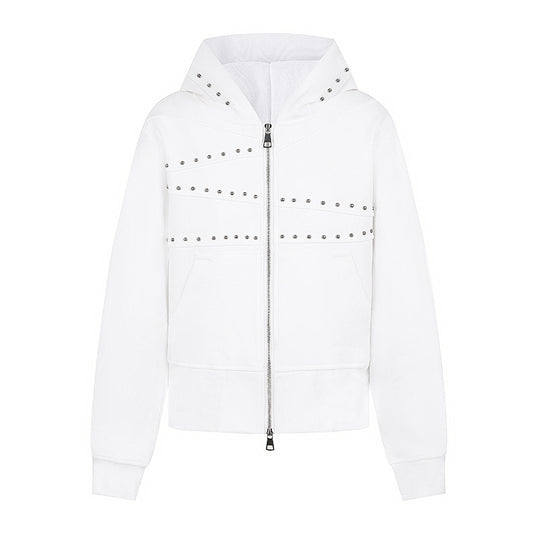 Damen Kapuzen-Sweatjacke mit Nietenbesatz, durchgehendem Reißverschluss und Kängurutaschen Nord Taschen