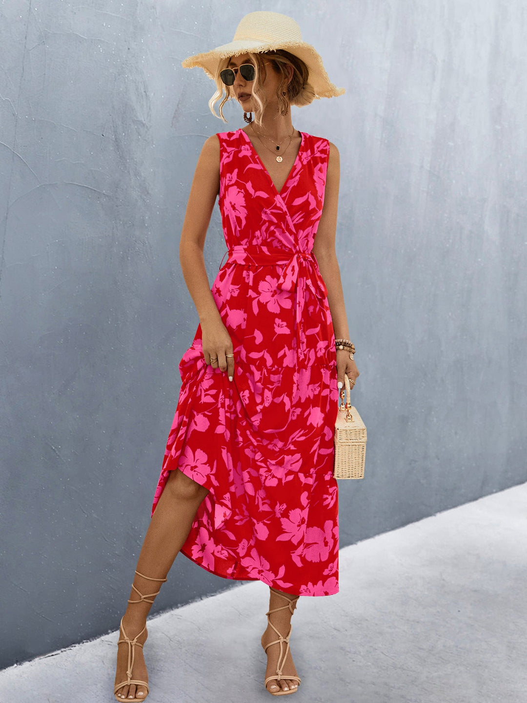 Damen Wickelkleid mit floralem Muster und eleganter Raffung