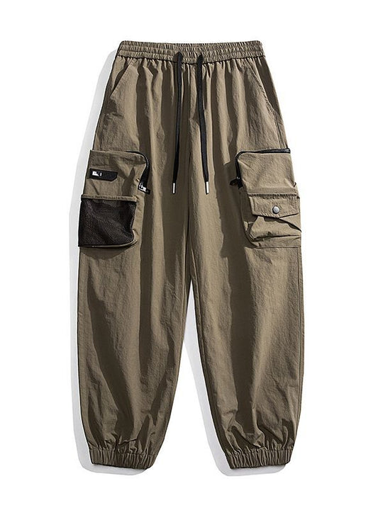 Herren Nylon Utility Cargohose mit elastischem Bund, verstellbarem Gürtel und Pattentaschen Nord Taschen