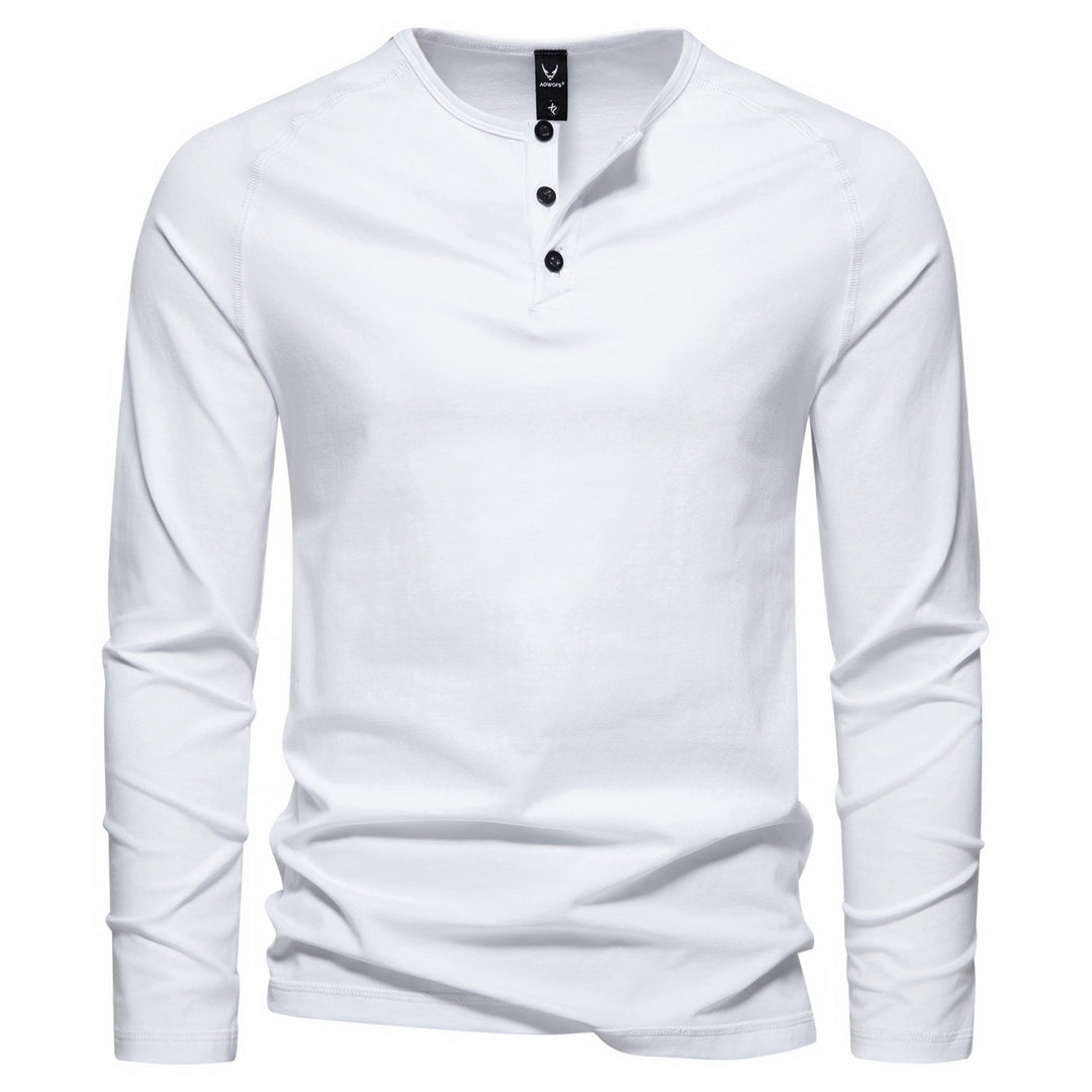 Herren langärmeliges Henley-Shirt aus Baumwollmischung mit Knopfleiste und schmaler Schnitt Nord Taschen