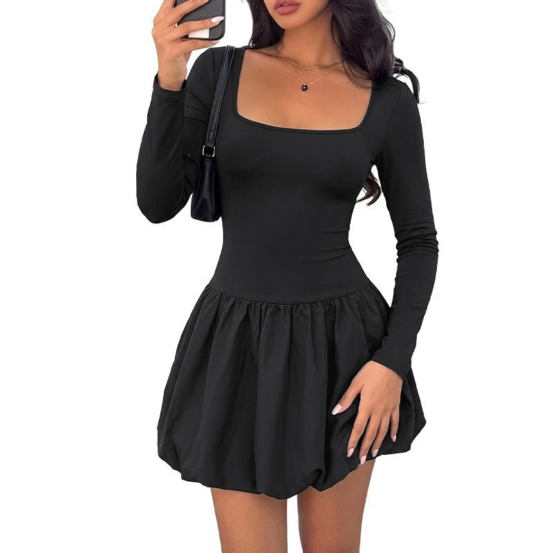 Damen Verspieltes Puffrockkleid mit langen Ärmeln Nord Taschen