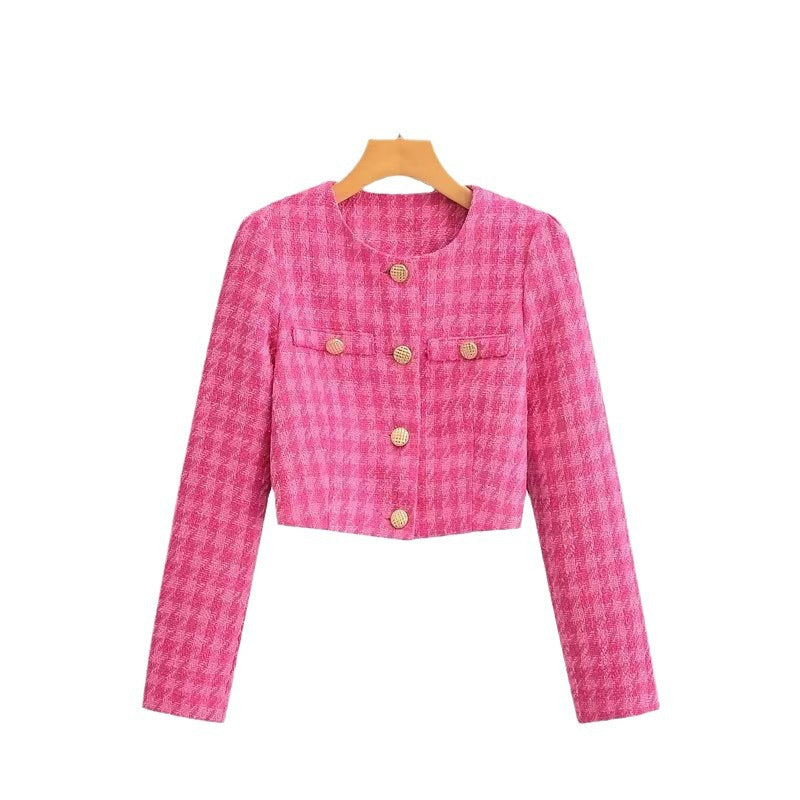Damen Kurzblazer aus Bouclé-Tweed mit kastiger Cropped‑Silhouette und kragenlosem Design Nord Taschen
