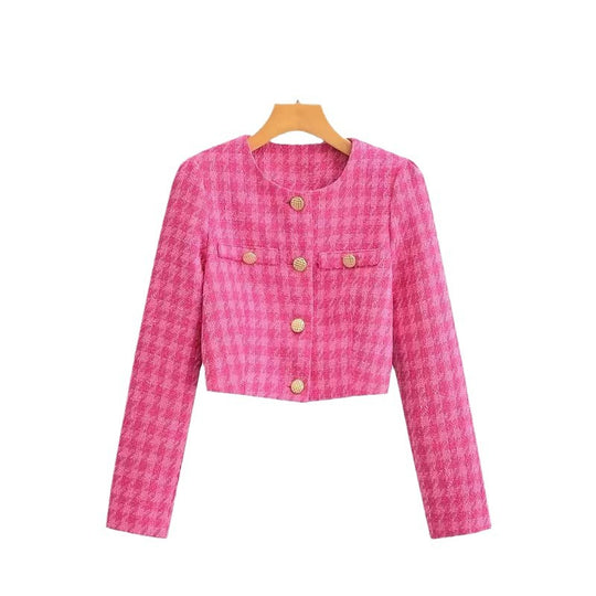 Damen Kurzblazer aus Bouclé-Tweed mit kastiger Cropped‑Silhouette und kragenlosem Design Nord Taschen