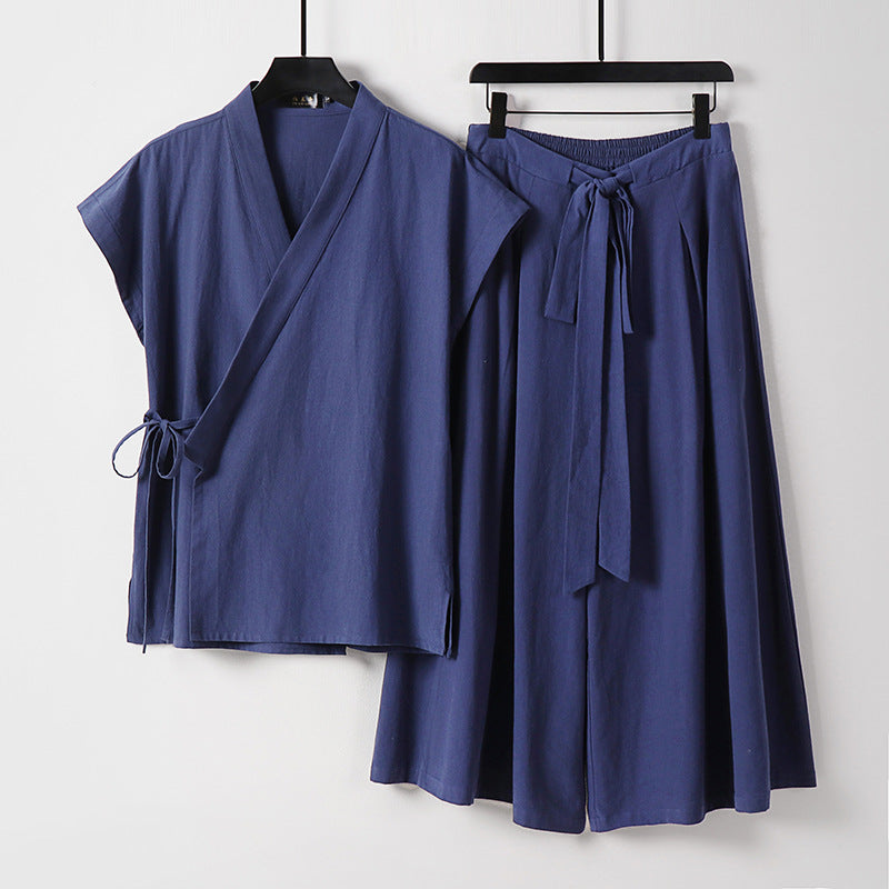 Damen Kimono-Loungewear-Set mit Wickeloberteil und weiter Palazzo-Hose Nord Taschen