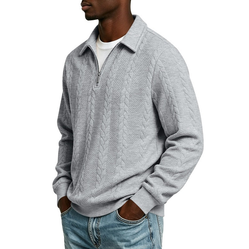 Herren Baumwollmix-Polopullover mit kurzem Frontzip und Zopfmuster Nord Taschen
