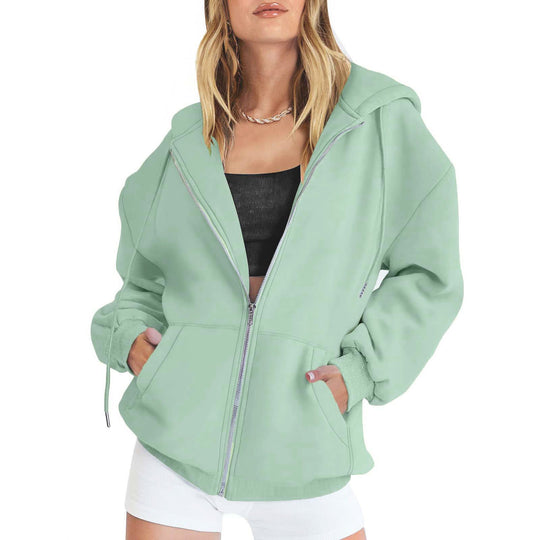 Damen Fleece-Zipjacke im Oversize-Stil mit Kapuze, Kängurutaschen und elastischem Saum Nord Taschen