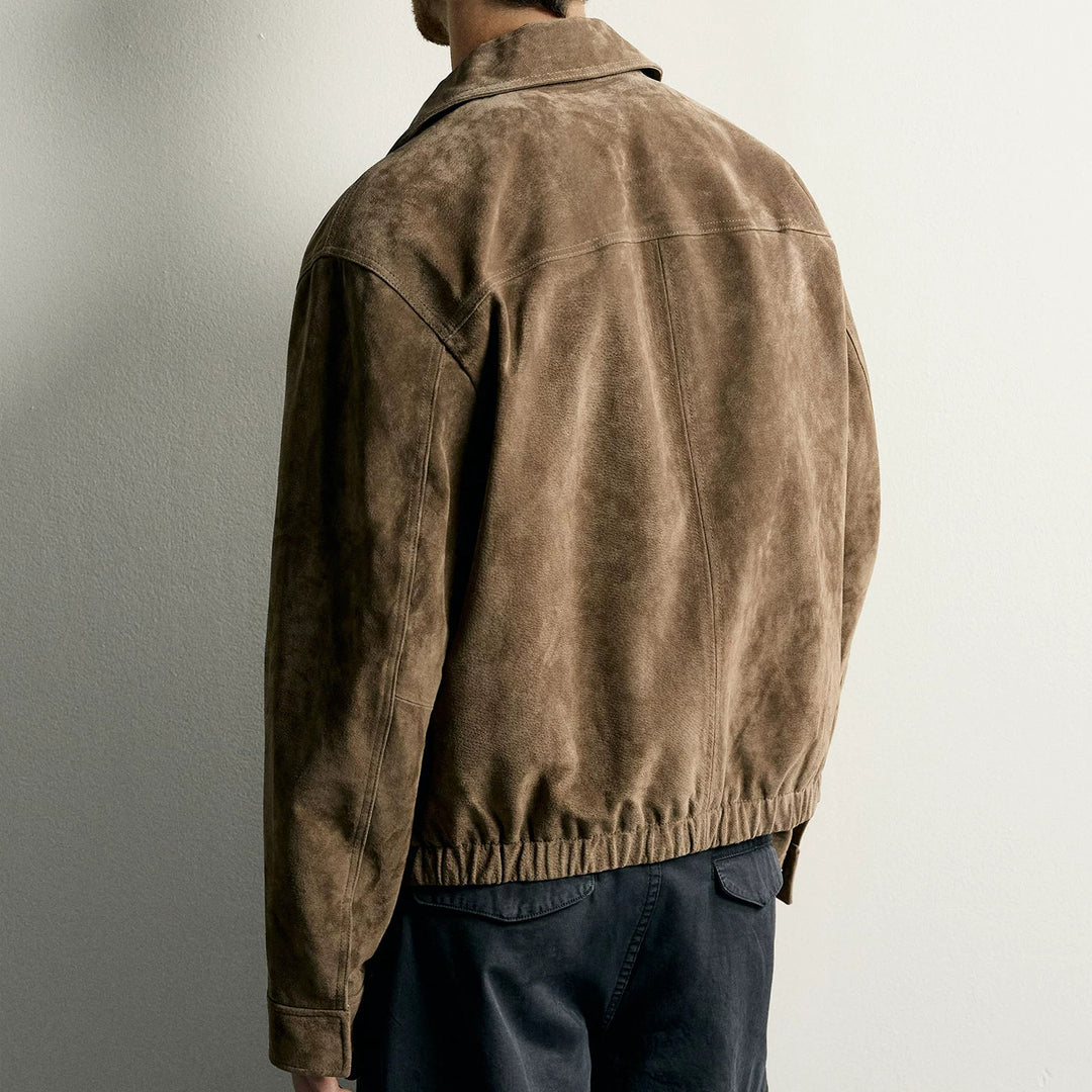 Herren Kurzblouson aus veloursiertem Wildleder mit Hemdkragen Nord Taschen