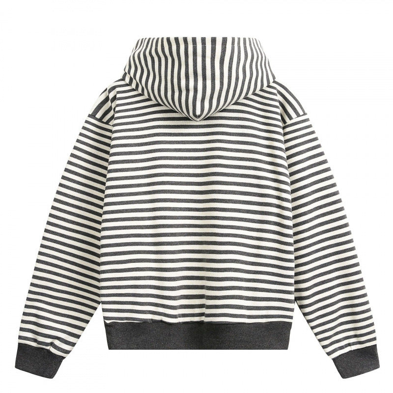 Unisex Gestreifter Oversize-Hoodie aus Baumwoll-Mix mit Rippbündchen Nord Taschen