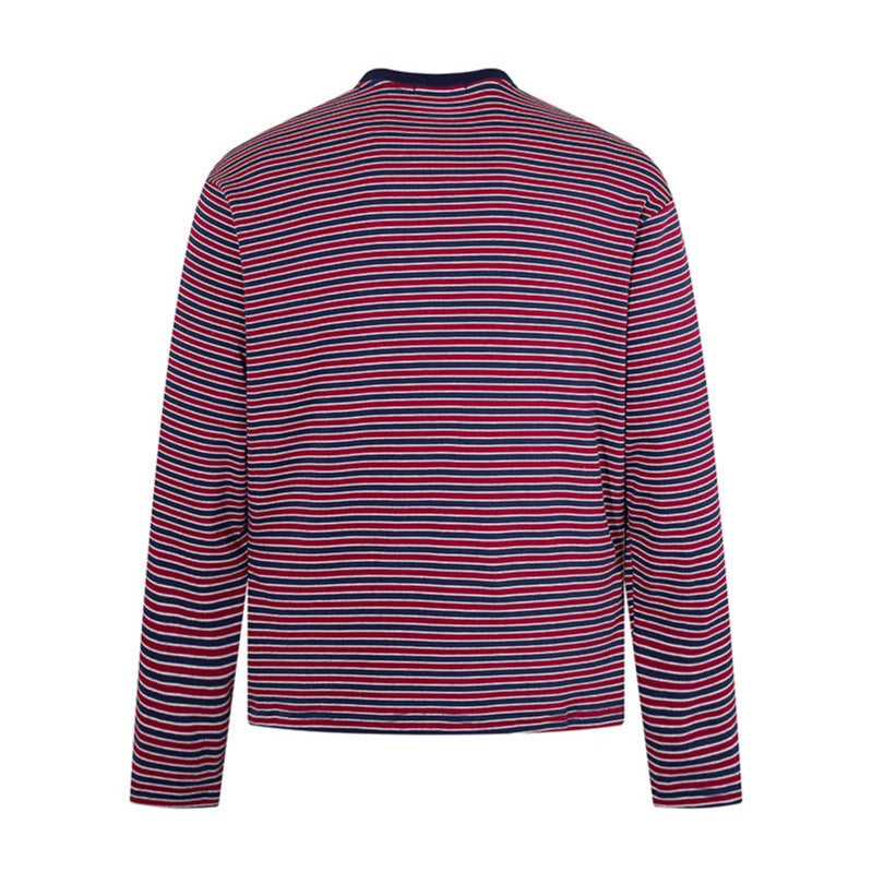 Herren Gestreiftes Langarmshirt aus Baumwollmischung mit Rundhalsausschnitt und Relaxed-Fit Nord Taschen