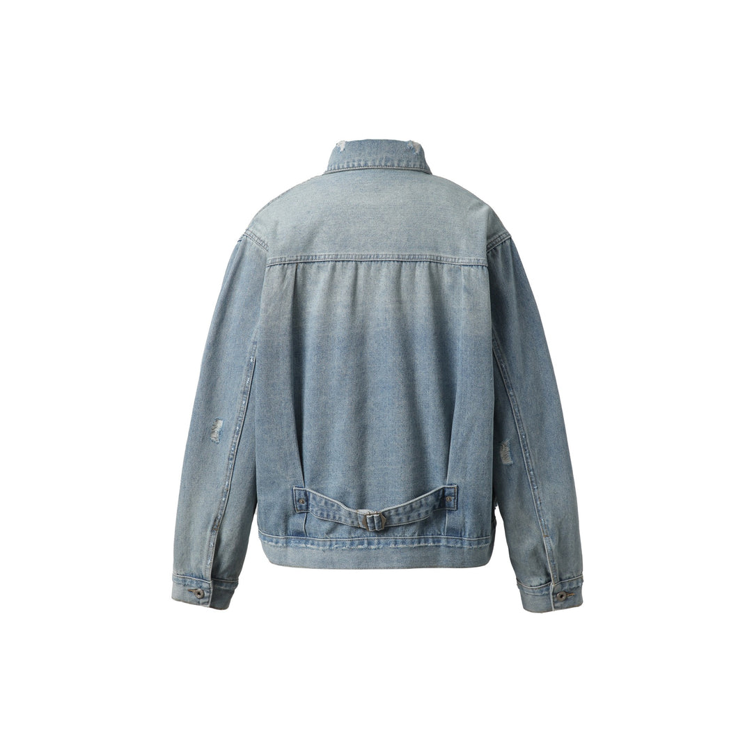 Unisex Oversized Jeansblouson mit Used‑Look, kastigem Schnitt und Brustklappen Nord Taschen