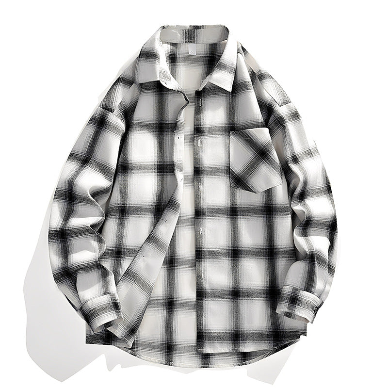 Herren Oversize karierte Flanellhemdjacke mit Brusttasche & abgerundetem Saum Nord Taschen