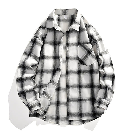 Herren Oversize karierte Flanellhemdjacke mit Brusttasche & abgerundetem Saum Nord Taschen