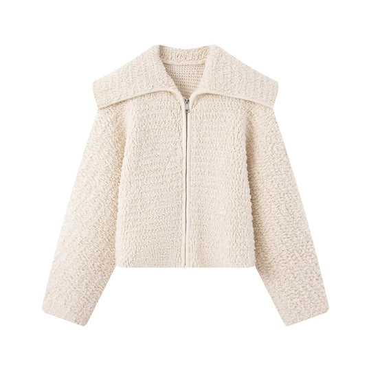 Damen Teddy-Fleece Kurzjacke mit weitem Umlegekragen und durchgehendem Reißverschluss Nord Taschen