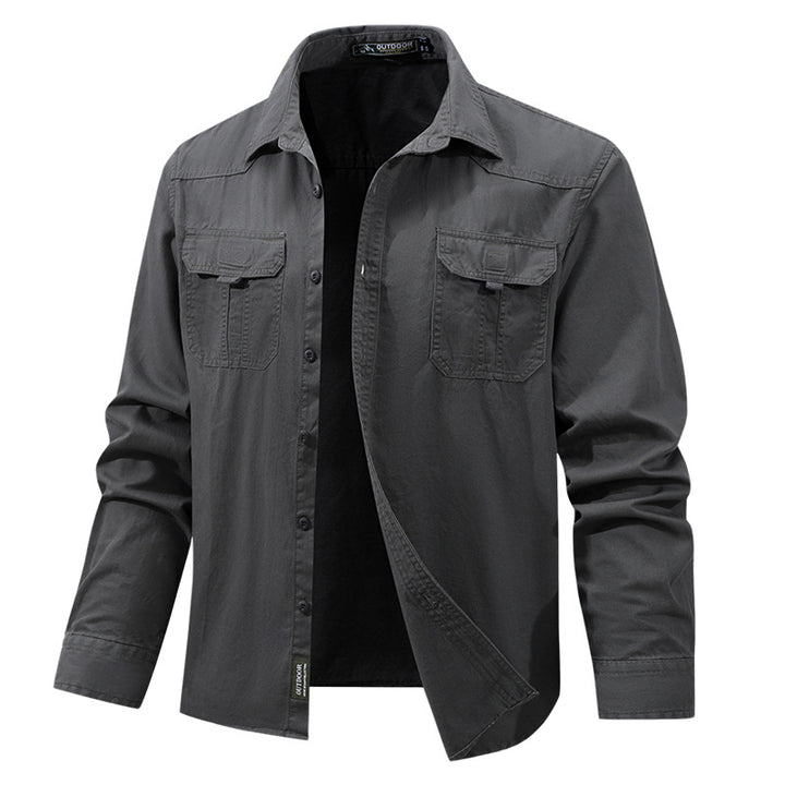 Herren  leichtes Travel-Hemdjacke mit verdeckter Knopfleiste, aufgesetzten Klappbrusttaschen und knitterarmem Baumwoll-Stretch Nord Taschen