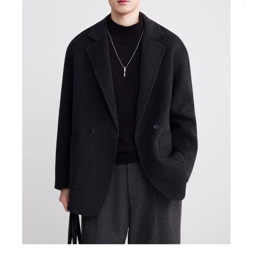 Herren Oversize Doppelknopf-Wollmix-Kurzmantel mit aufgesetzten Taschen Nord Taschen