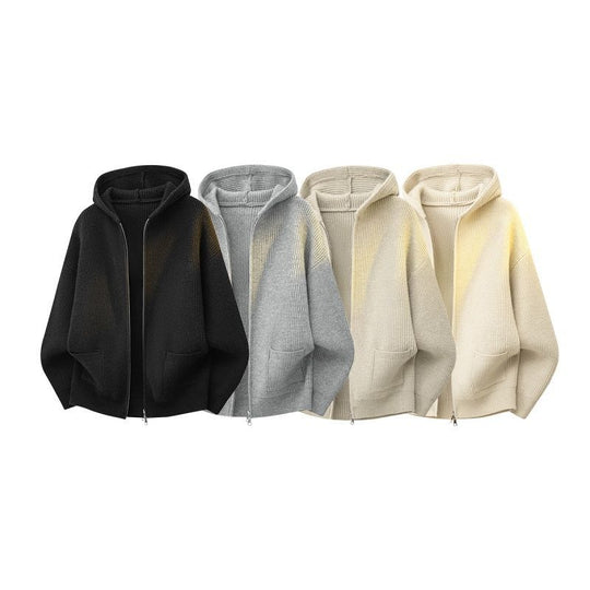 Damen Kuschelige Oversize-Rippstrick-Kapuzenjacke mit Zwei-Wege-Reißverschluss & aufgesetzten Taschen Nord Taschen