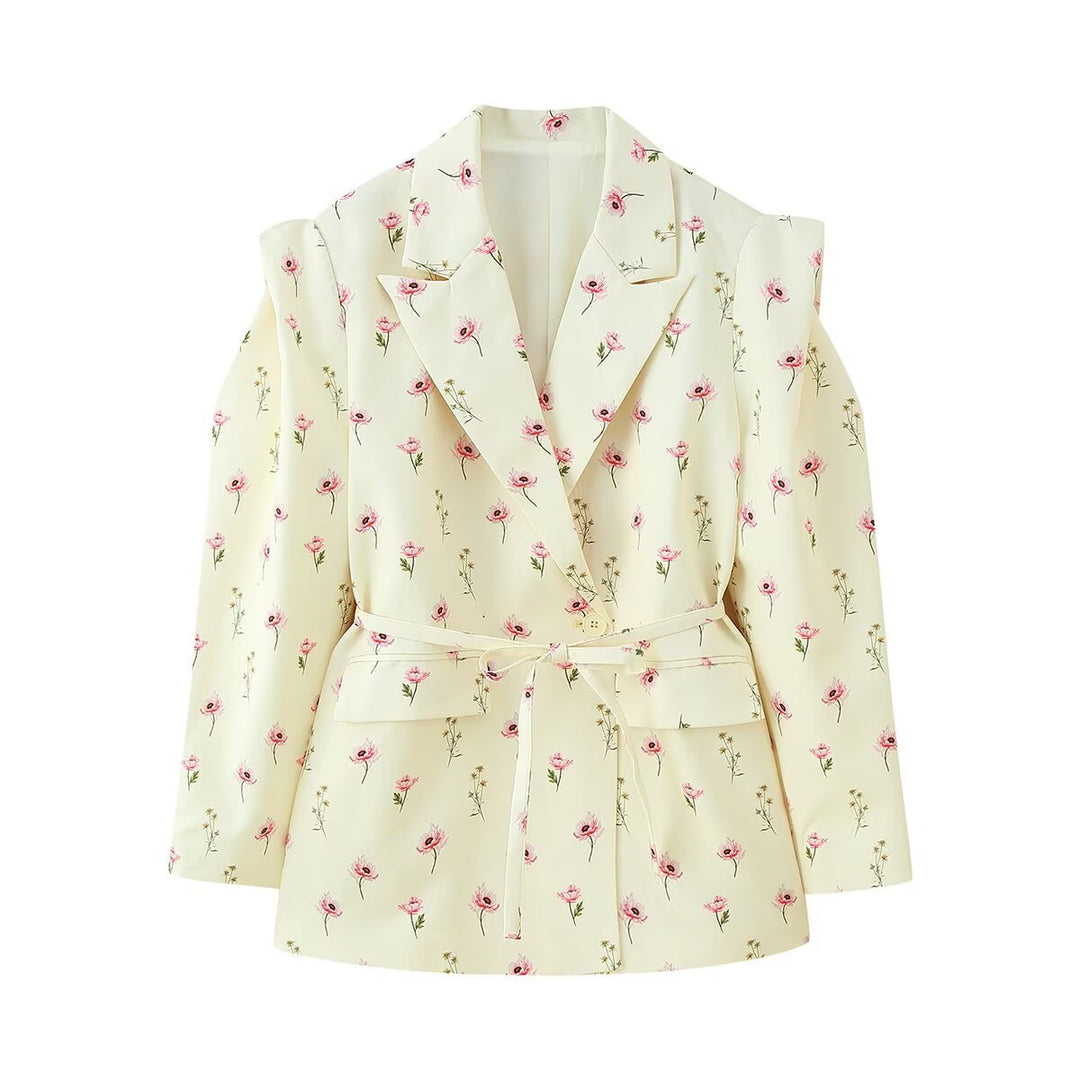Damen Schulterfreier Blazer mit Taillengürtel und Pattentaschen Nord Taschen