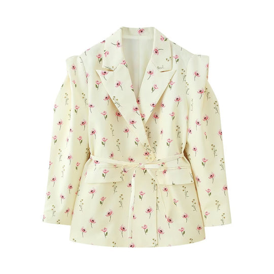 Damen Taillierter Ein-Knopf-Blazer mit Bindegürtel und Schulter‑Cut‑Out Nord Taschen