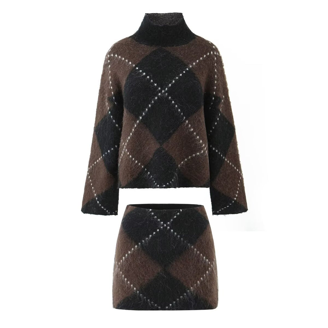 Damen Grobgestrickter Rollkragenpullover mit Argyle‑Muster Nord Taschen