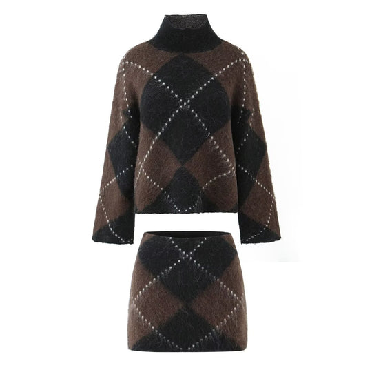 Damen Grobgestrickter Rollkragenpullover mit Argyle‑Muster Nord Taschen