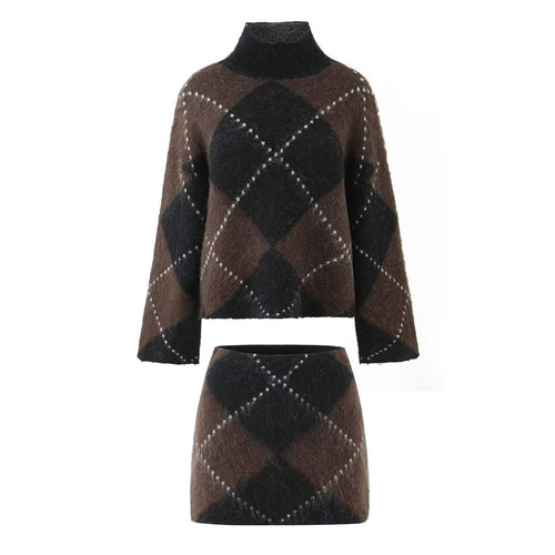 Damen Grobgestrickter Rollkragenpullover mit Argyle‑Muster Nord Taschen
