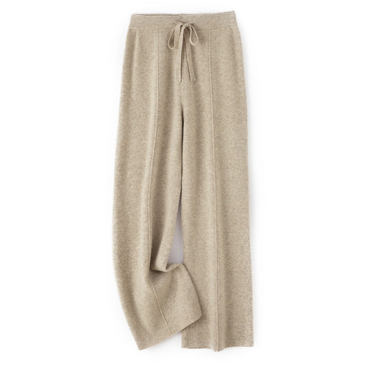 Damen Weiche Strickhose mit weitem Bein, Tunnelzugbund und dekorativer Mittelnaht Nord Taschen